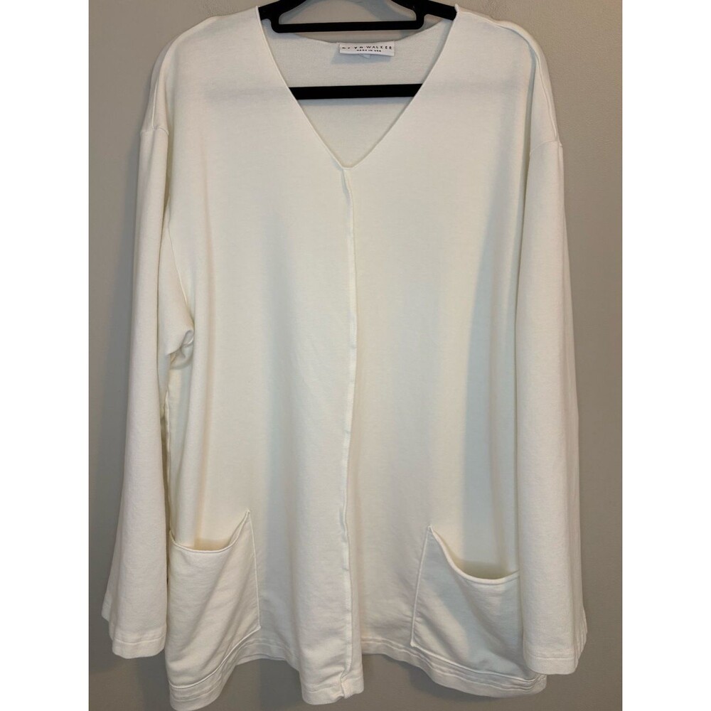 Bryn Walker White V-Neck Pocket Tunic Top Medium Made USA